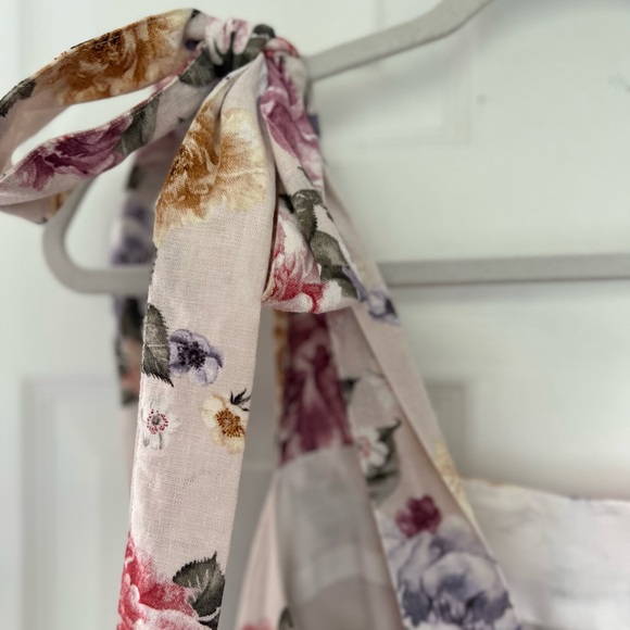 Anthropologie House of Harlow 1960 Floral Linen Tiered Dress with Ties - Picture 7 of 13